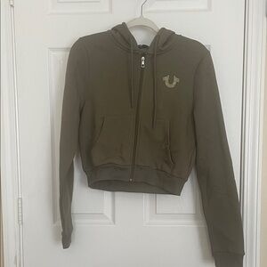 True Religion Olive Green Cropped Zip Hoodie Jacket